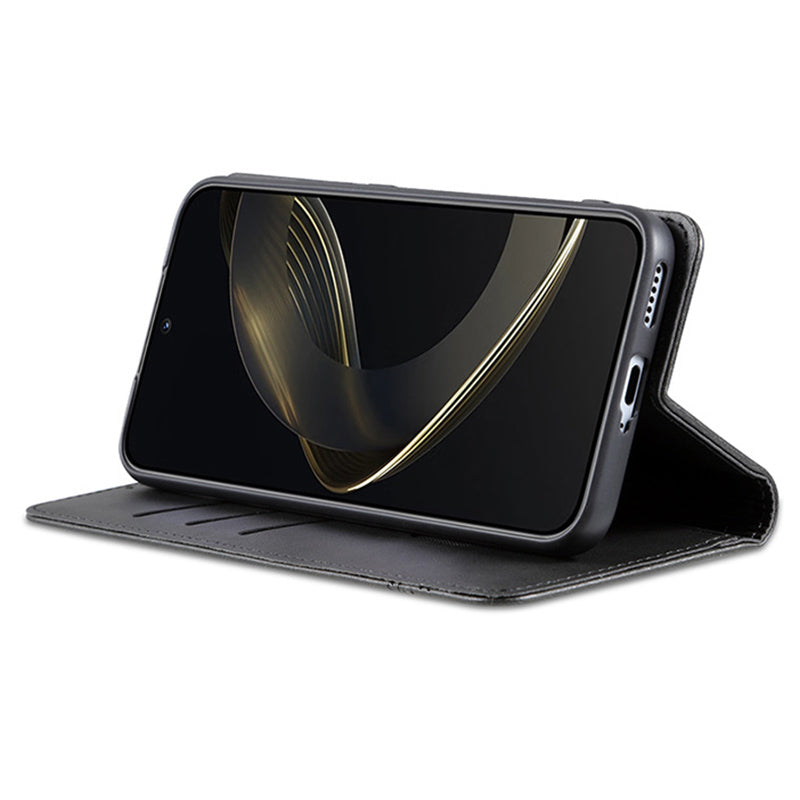 AZNS For Xiaomi Redmi Note 13 Pro+ 5G Case Cowhide Texture Leather Wallet Cover - Black