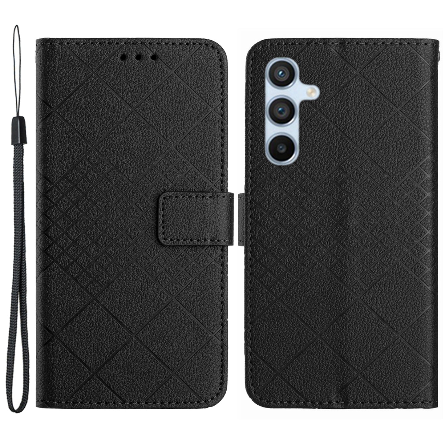 HT06 For Samsung Galaxy S24+ Leather Case Litchi Texture Wallet Phone Cover - Black