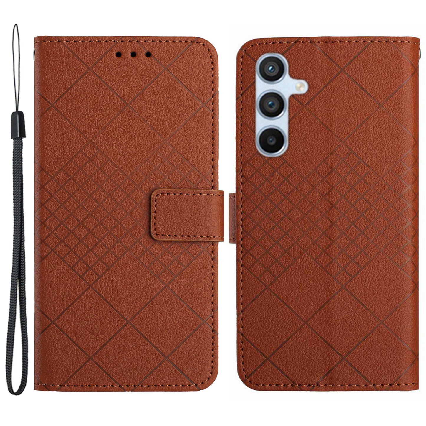 HT06 For Samsung Galaxy S24+ Leather Case Litchi Texture Wallet Phone Cover - Brown