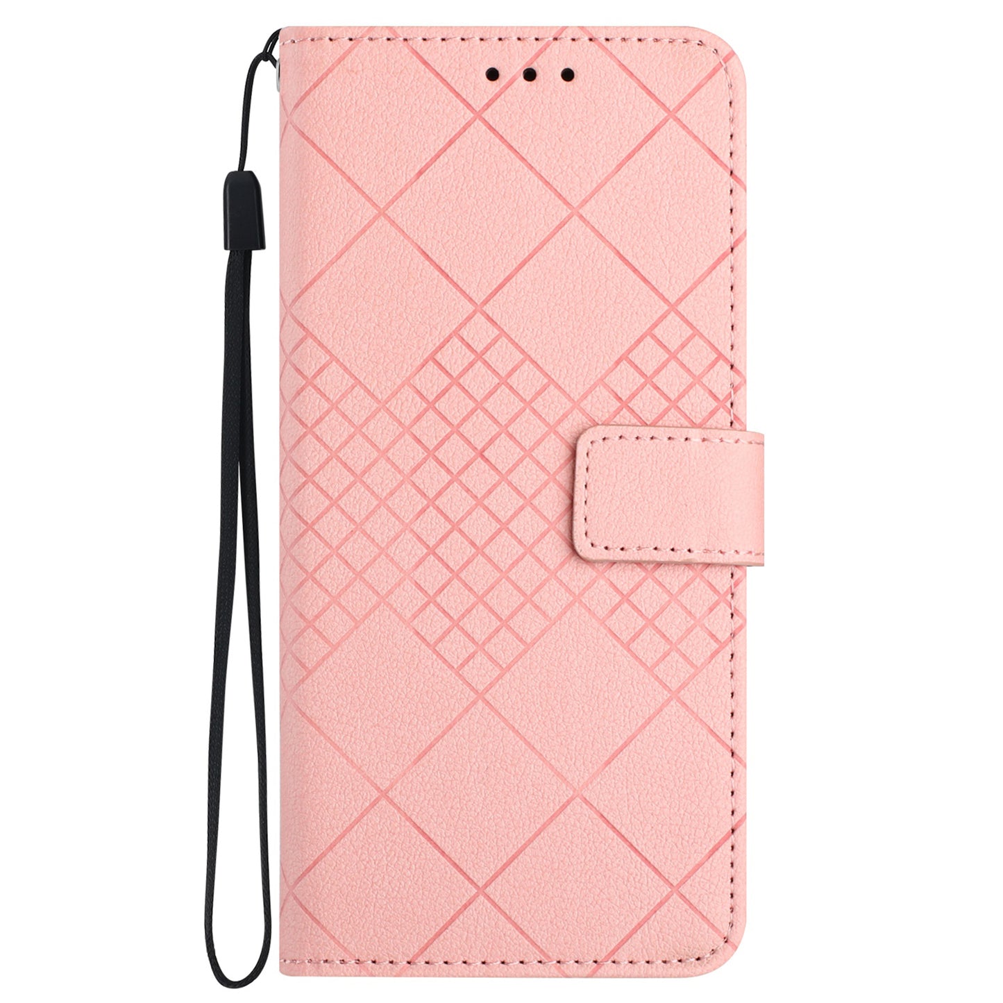 HT06 For Samsung Galaxy S24 Ultra Case Litchi Texture Rhombus Imprinted Wallet Cover - Pink