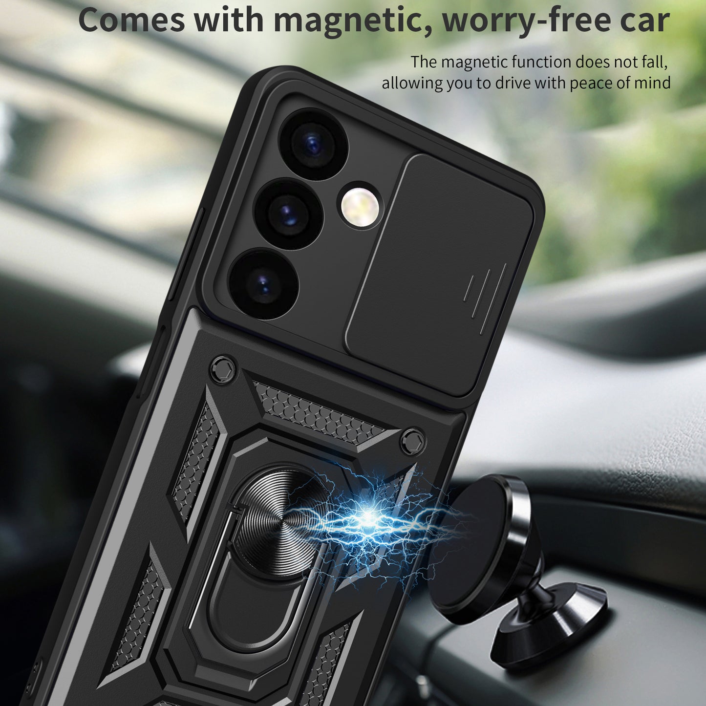 For Samsung Galaxy S24 Case Anti-drop Slide Lens Protection Scratch-resistant PC+TPU Phone Cover - Black