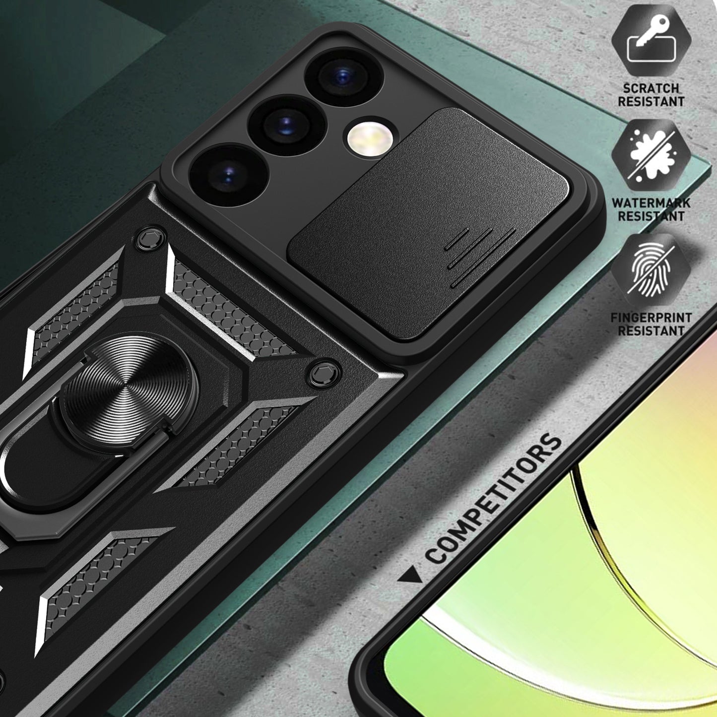 For Samsung Galaxy S24 Case Anti-drop Slide Lens Protection Scratch-resistant PC+TPU Phone Cover - Black