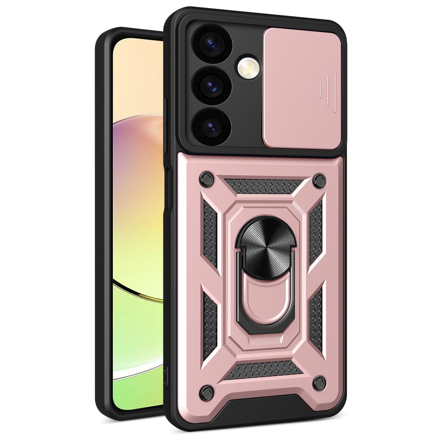 For Samsung Galaxy S24 Case Anti-drop Slide Lens Protection Scratch-resistant PC+TPU Phone Cover - Rose Gold