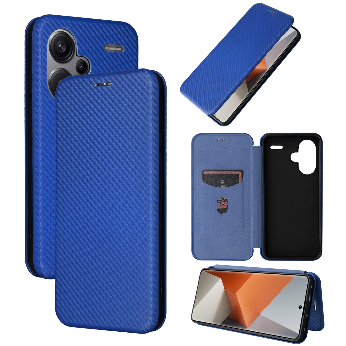For Xiaomi Redmi Note 13 Pro+ 5G Case Stand Phone Leather Cover with Card Holder - Blue