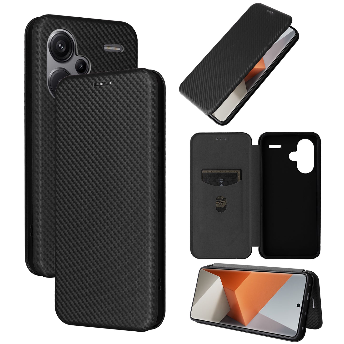For Xiaomi Redmi Note 13 Pro+ 5G Case Stand Phone Leather Cover with Card Holder - Black