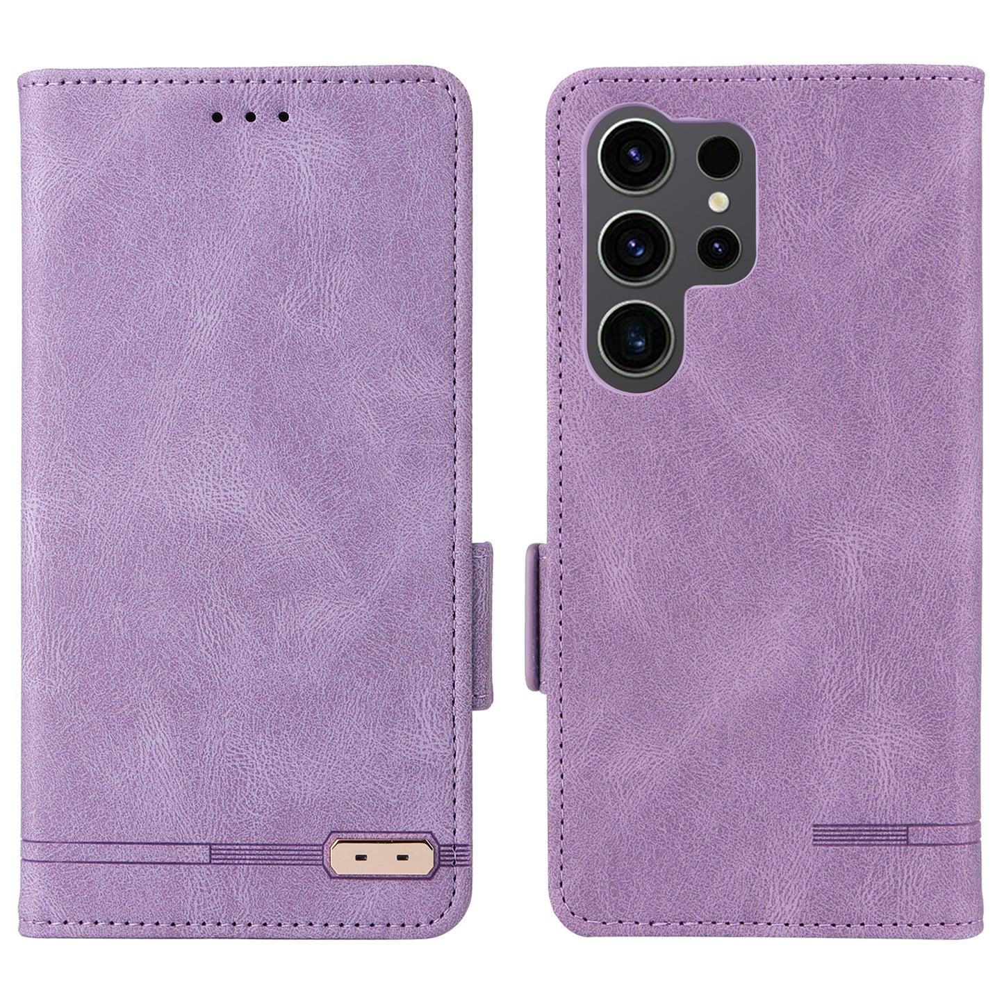For Samsung Galaxy S24 Ultra Case Hardware Decor Anti-scratch PU Leather Phone Cover - Purple