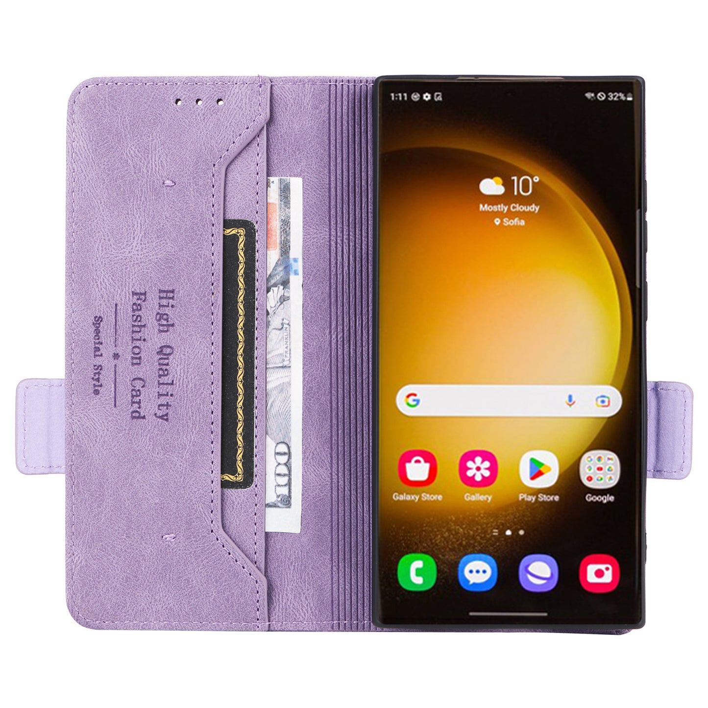 For Samsung Galaxy S24 Ultra Case Hardware Decor Anti-scratch PU Leather Phone Cover - Purple