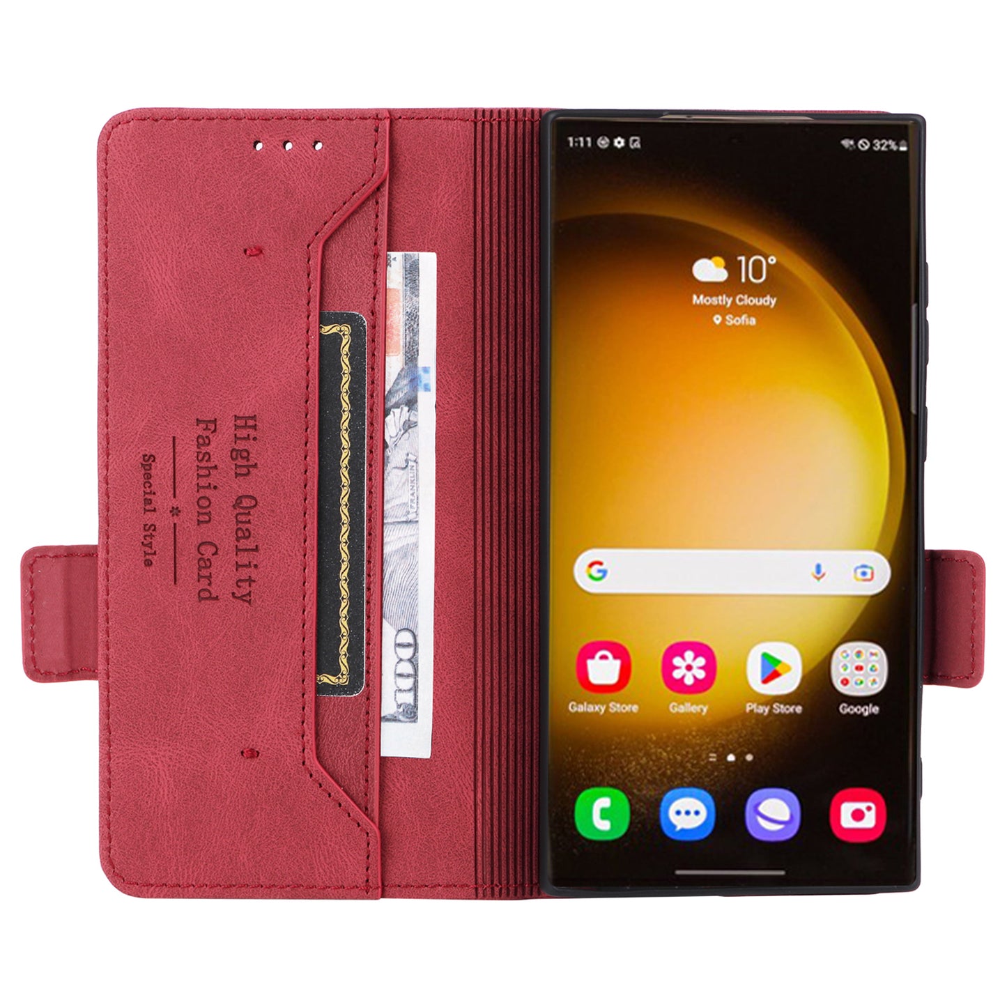 For Samsung Galaxy S24 Ultra Case Hardware Decor Anti-scratch PU Leather Phone Cover - Rose