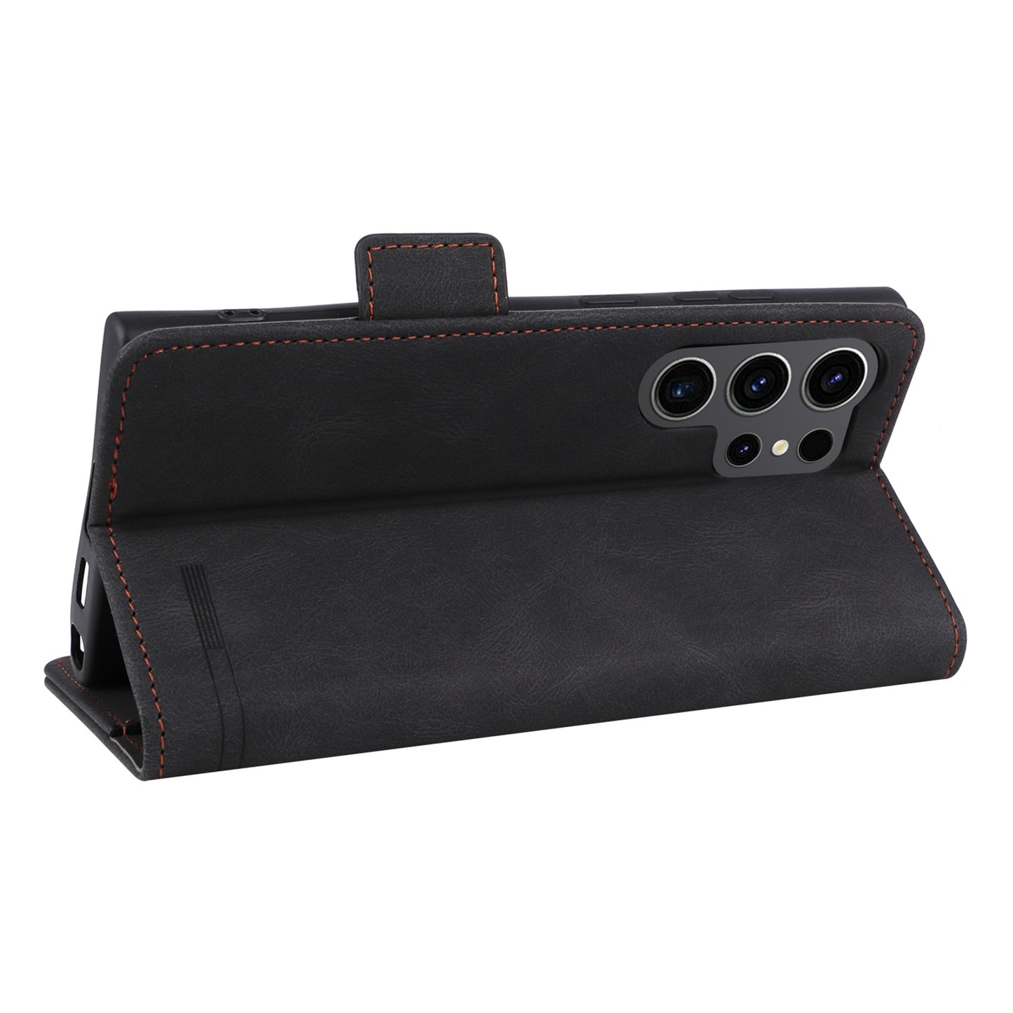 For Samsung Galaxy S24 Ultra Case Hardware Decor Anti-scratch PU Leather Phone Cover - Black