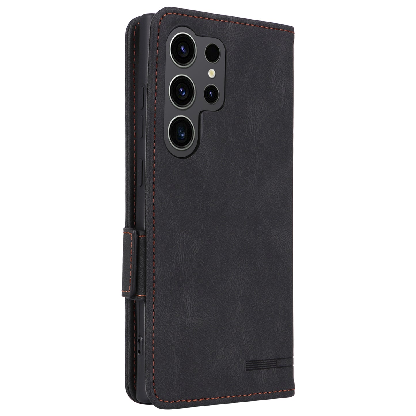 For Samsung Galaxy S24 Ultra Case Hardware Decor Anti-scratch PU Leather Phone Cover - Black