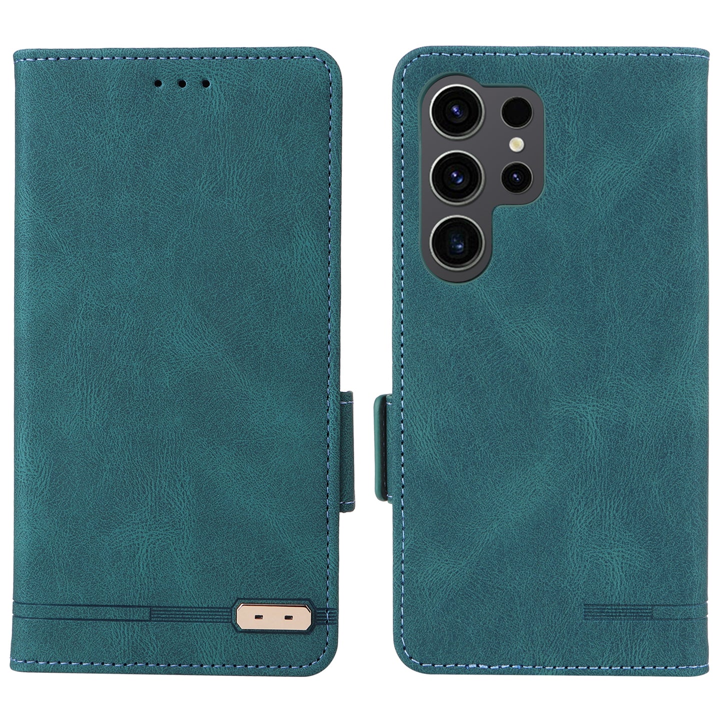 For Samsung Galaxy S24 Ultra Case Hardware Decor Anti-scratch PU Leather Phone Cover - Blue