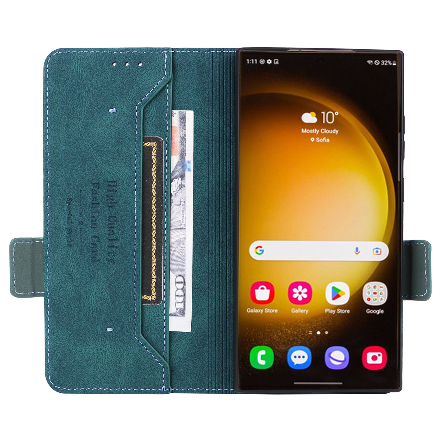 For Samsung Galaxy S24 Ultra Case Hardware Decor Anti-scratch PU Leather Phone Cover - Blue