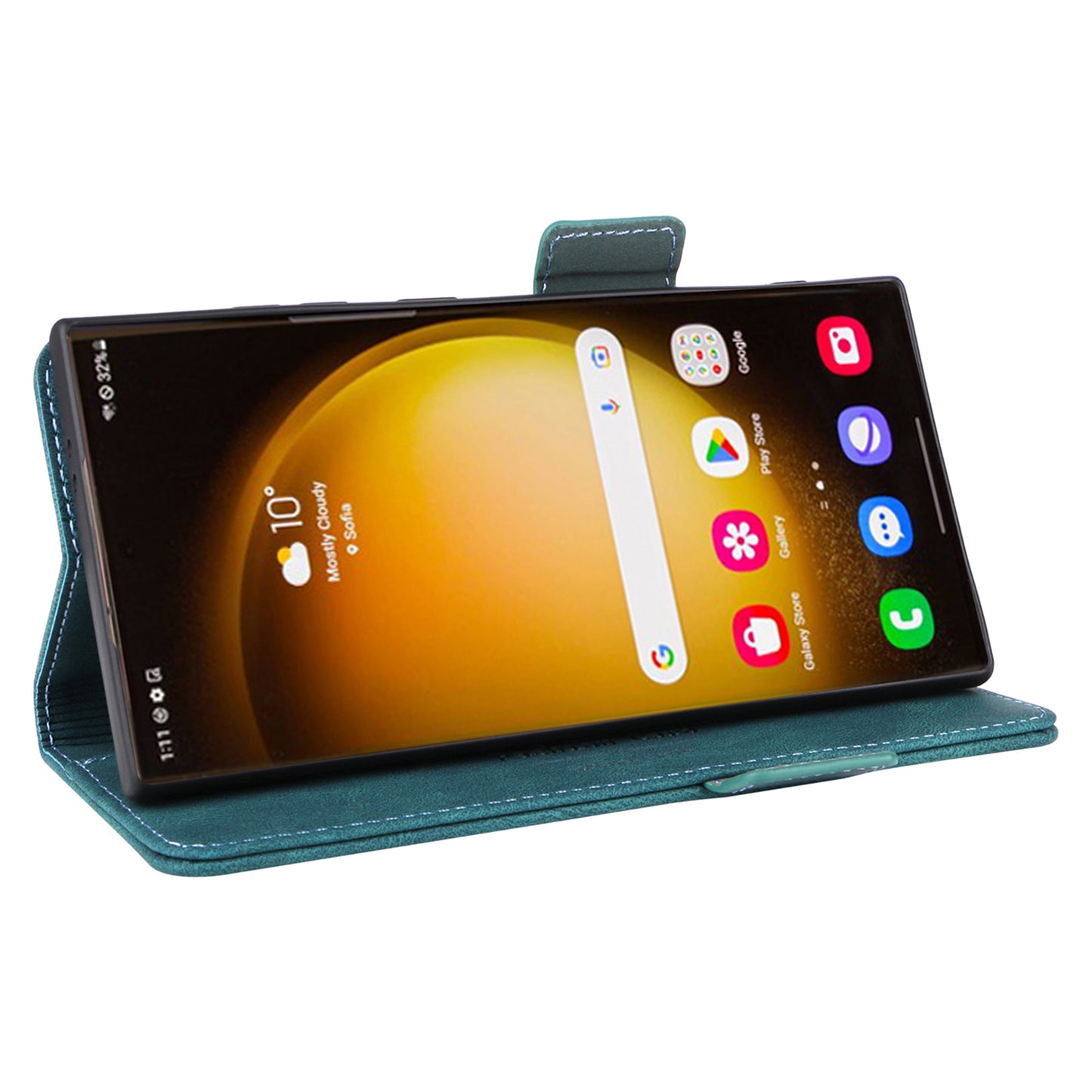 For Samsung Galaxy S24 Ultra Case Hardware Decor Anti-scratch PU Leather Phone Cover - Blue