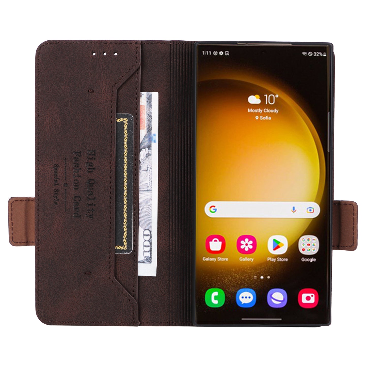 For Samsung Galaxy S24 Ultra Case Hardware Decor Anti-scratch PU Leather Phone Cover - Coffee