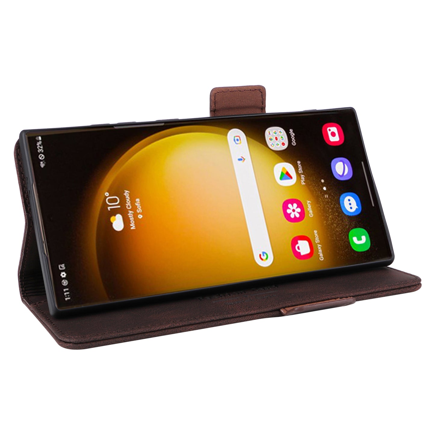 For Samsung Galaxy S24 Ultra Case Hardware Decor Anti-scratch PU Leather Phone Cover - Coffee