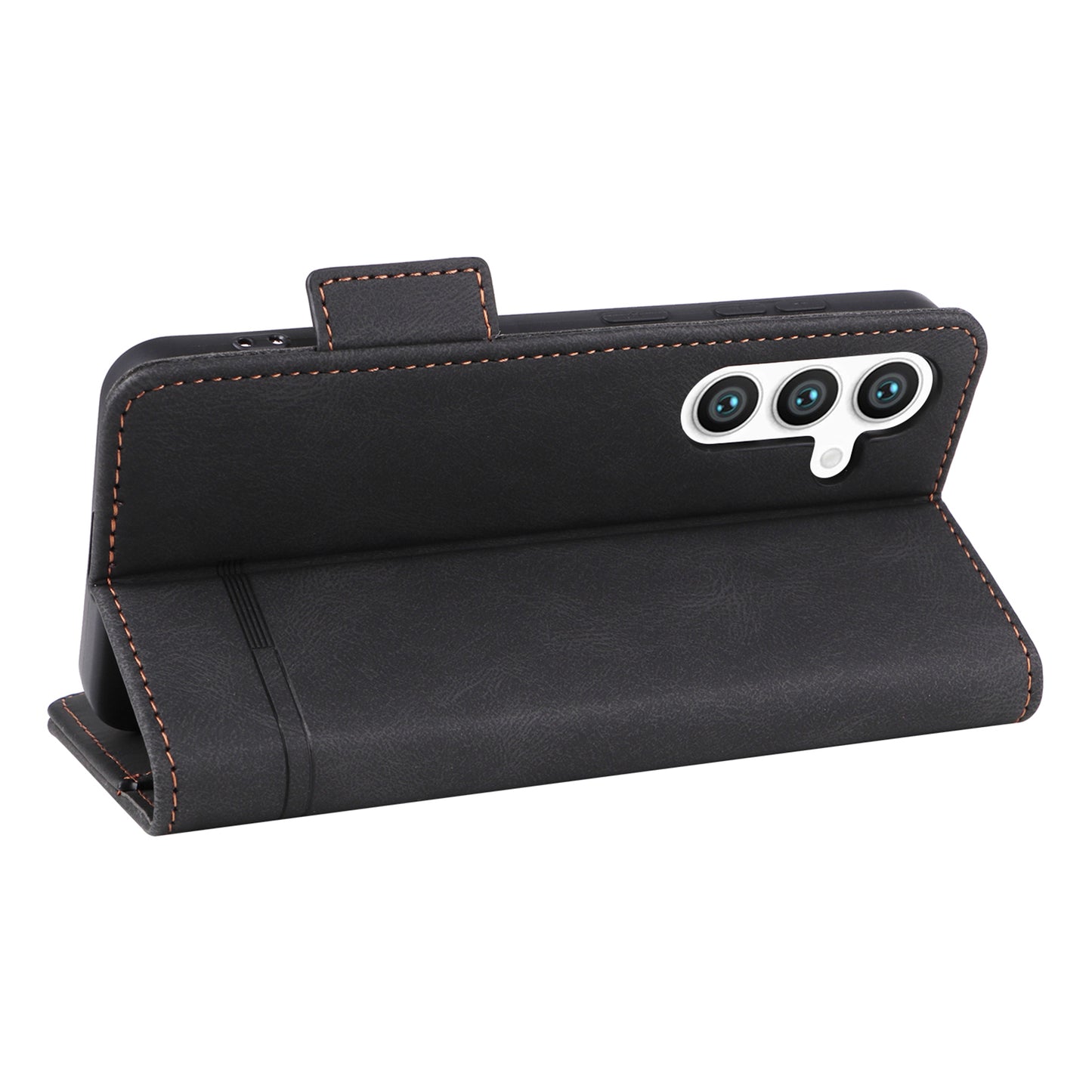 For Samsung Galaxy S24+ Case Wallet Hardware Decor Leather Smart Phone Cover - Black