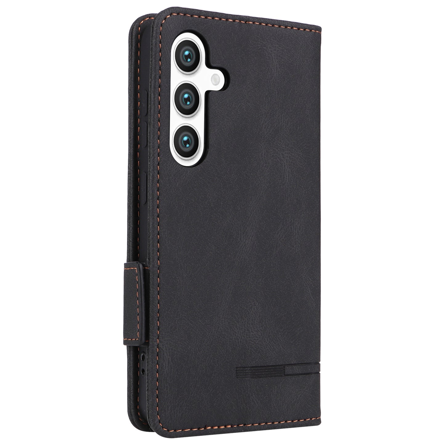 For Samsung Galaxy S24+ Case Wallet Hardware Decor Leather Smart Phone Cover - Black
