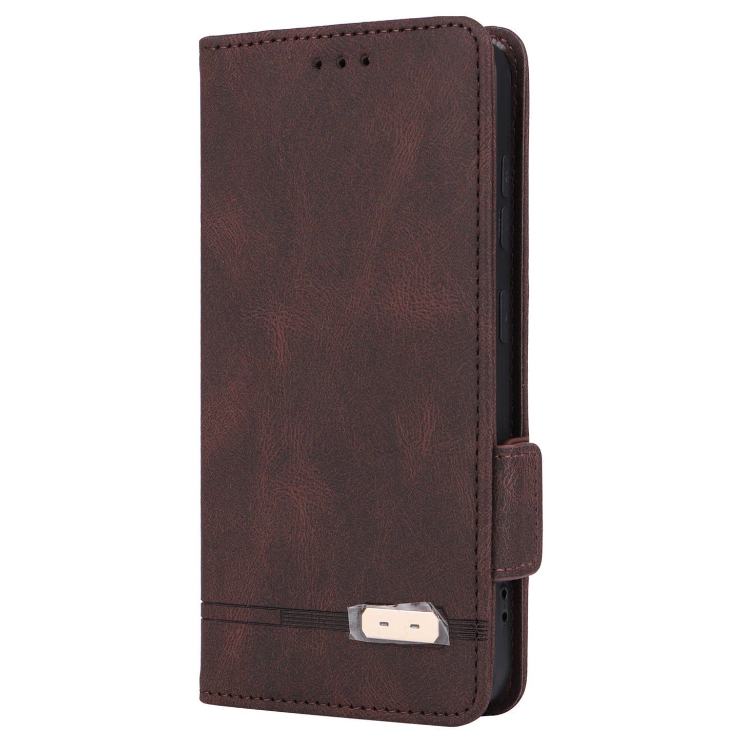 For Samsung Galaxy S24+ Case Wallet Hardware Decor Leather Smart Phone Cover - Coffee