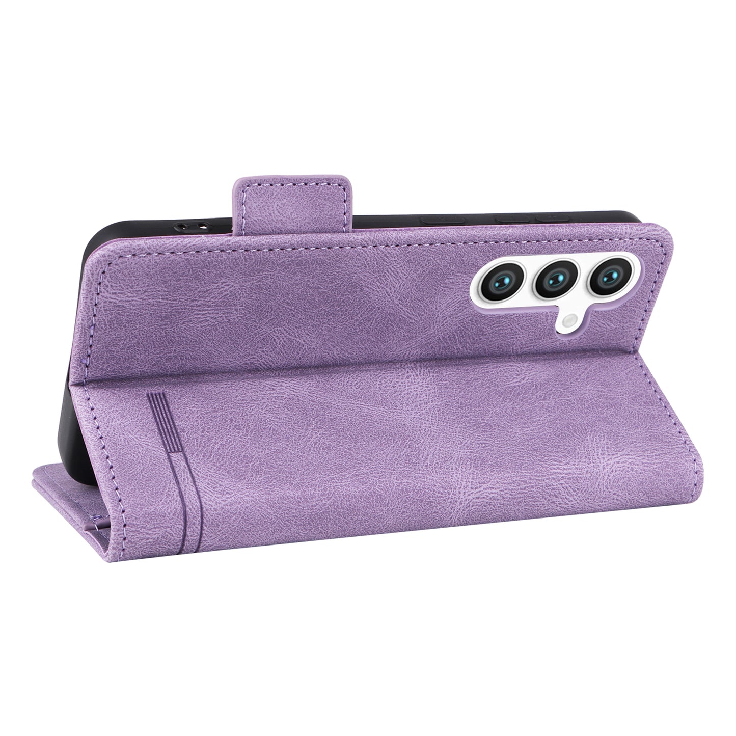 For Samsung Galaxy S24+ Case Wallet Hardware Decor Leather Smart Phone Cover - Purple