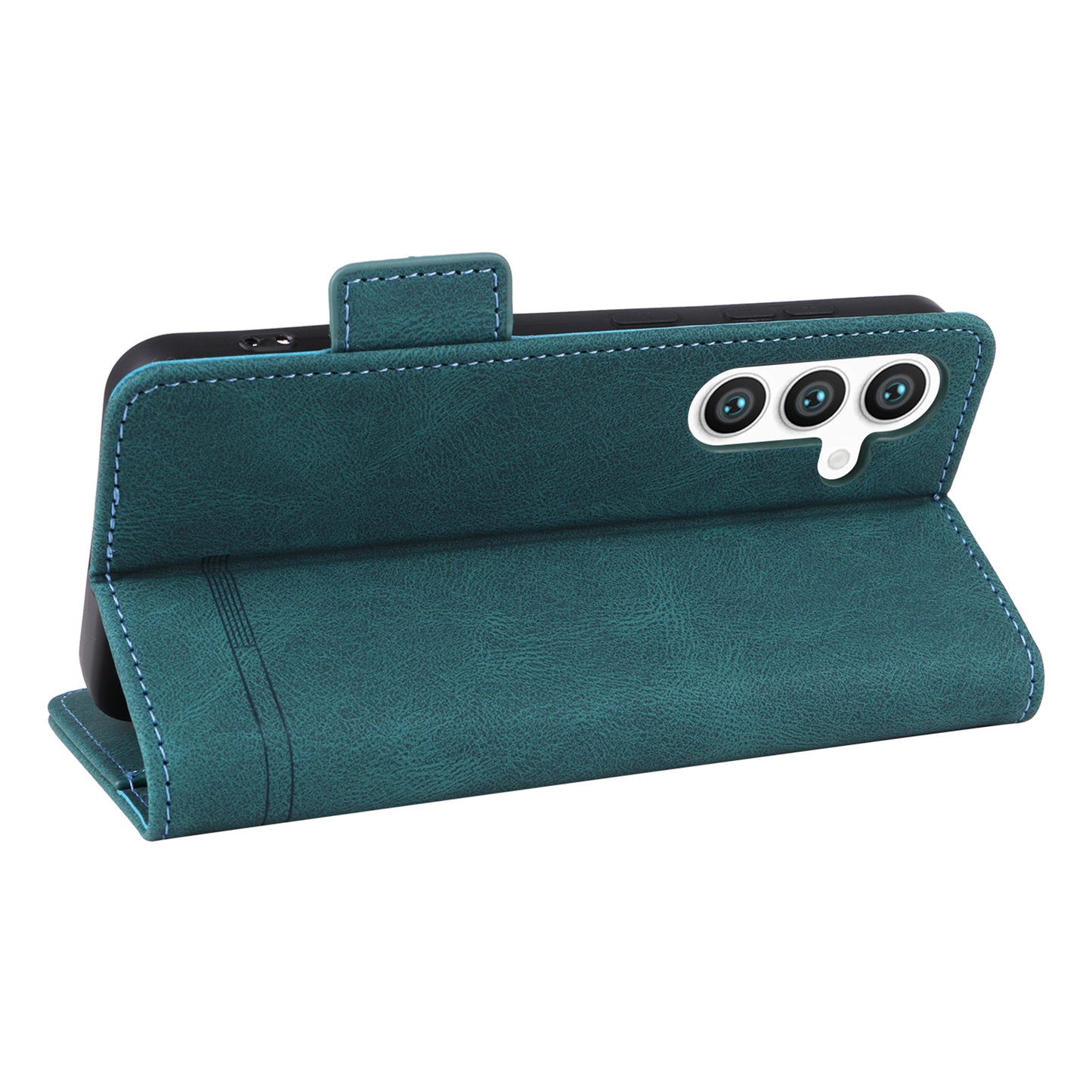 For Samsung Galaxy S24 Case PU Leather Wallet Stand Hardware Decor Phone Protector - Blue