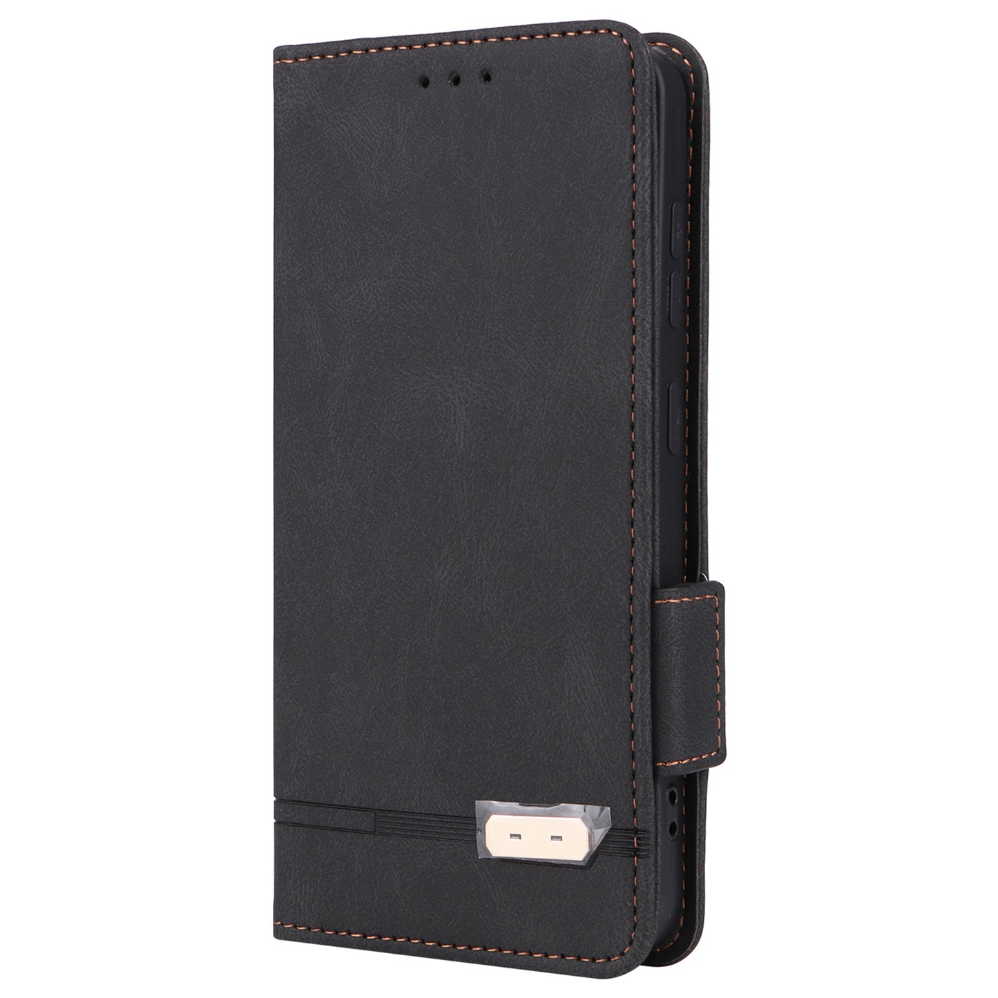 For Samsung Galaxy S24 Case PU Leather Wallet Stand Hardware Decor Phone Protector - Black