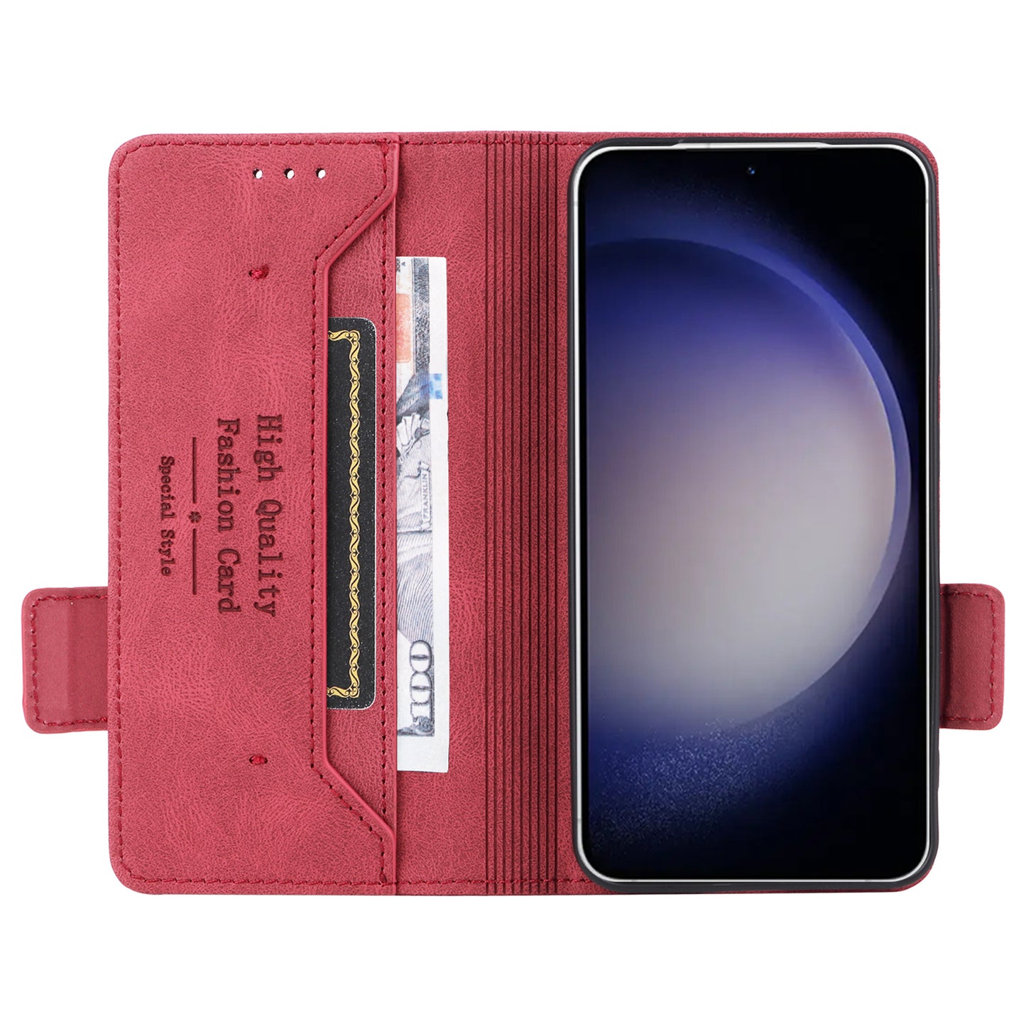 For Samsung Galaxy S24 Case PU Leather Wallet Stand Hardware Decor Phone Protector - Rose