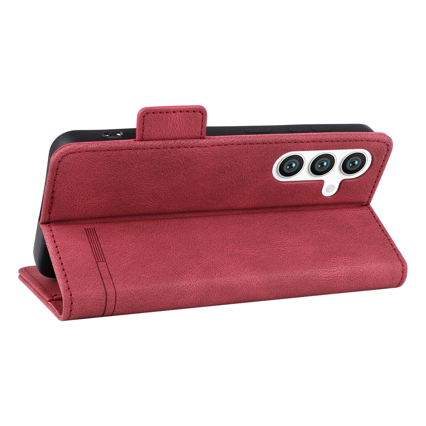 For Samsung Galaxy S24 Case PU Leather Wallet Stand Hardware Decor Phone Protector - Rose