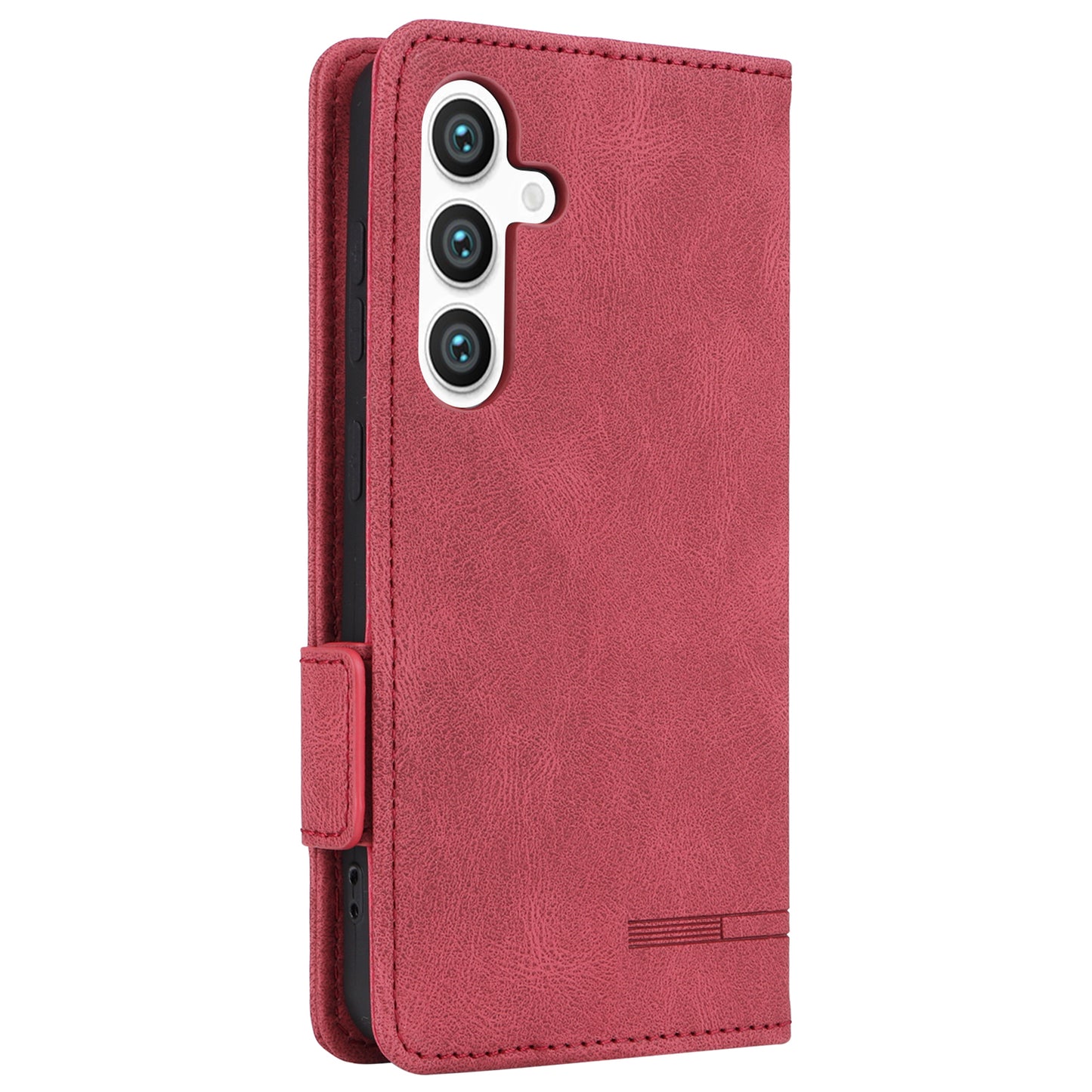 For Samsung Galaxy S24 Case PU Leather Wallet Stand Hardware Decor Phone Protector - Rose