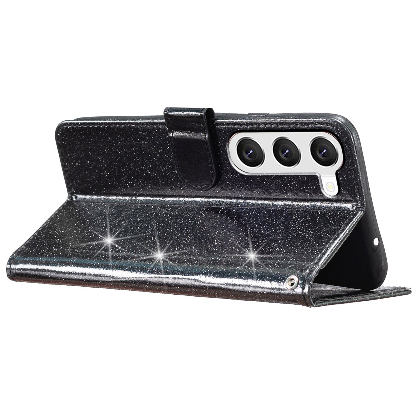For Samsung Galaxy S24 Case Glittery PU Leather Anti-drop Wallet Cover - Black