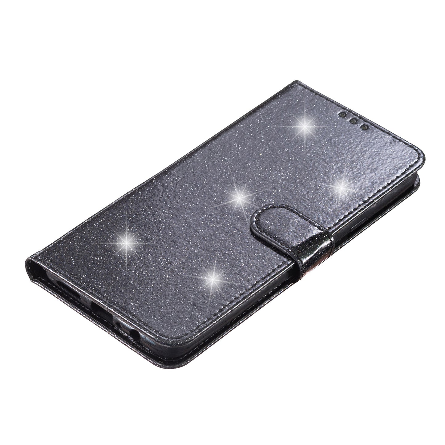 For Samsung Galaxy S24 Case Glittery PU Leather Anti-drop Wallet Cover - Black