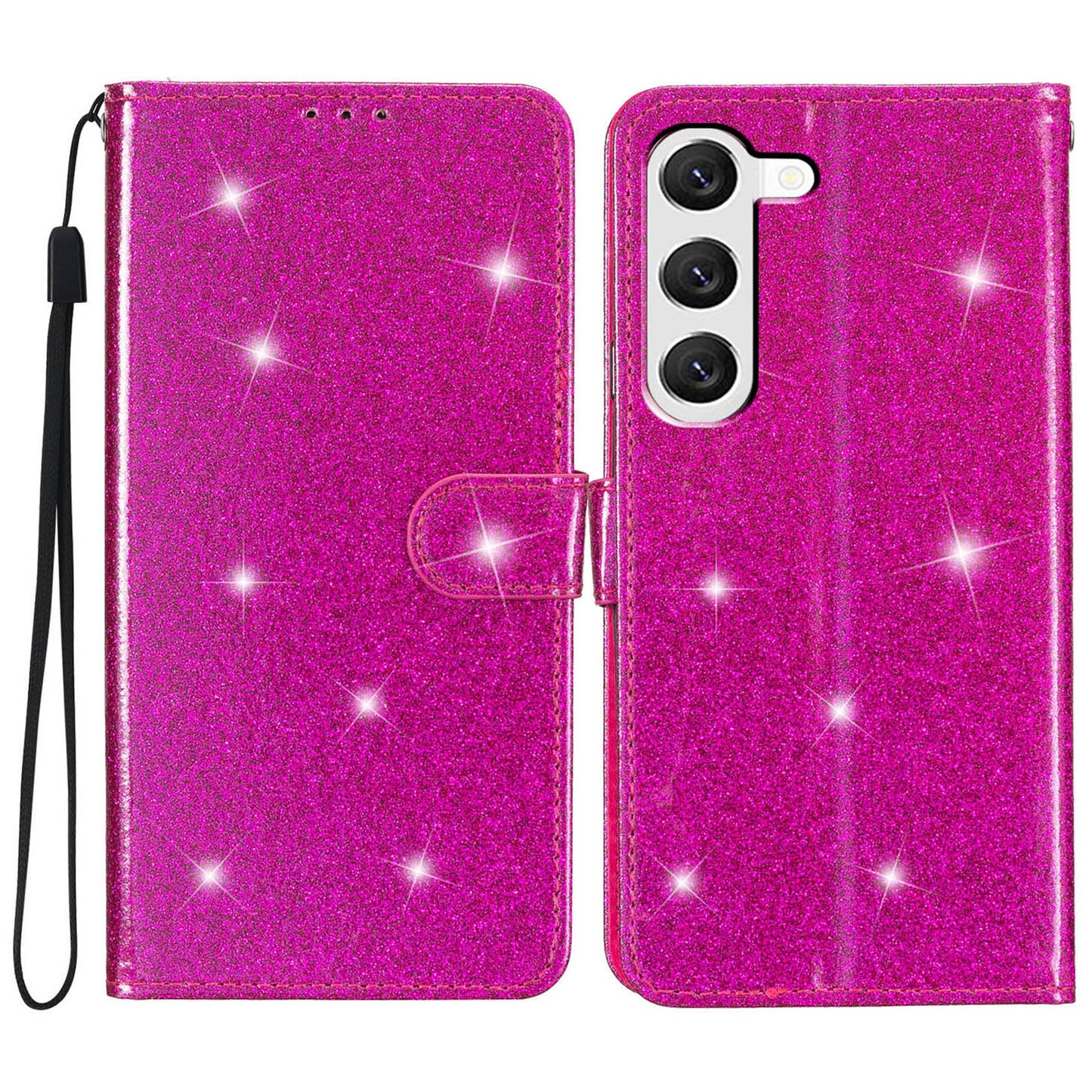For Samsung Galaxy S24 Case Glittery PU Leather Anti-drop Wallet Cover - Rose