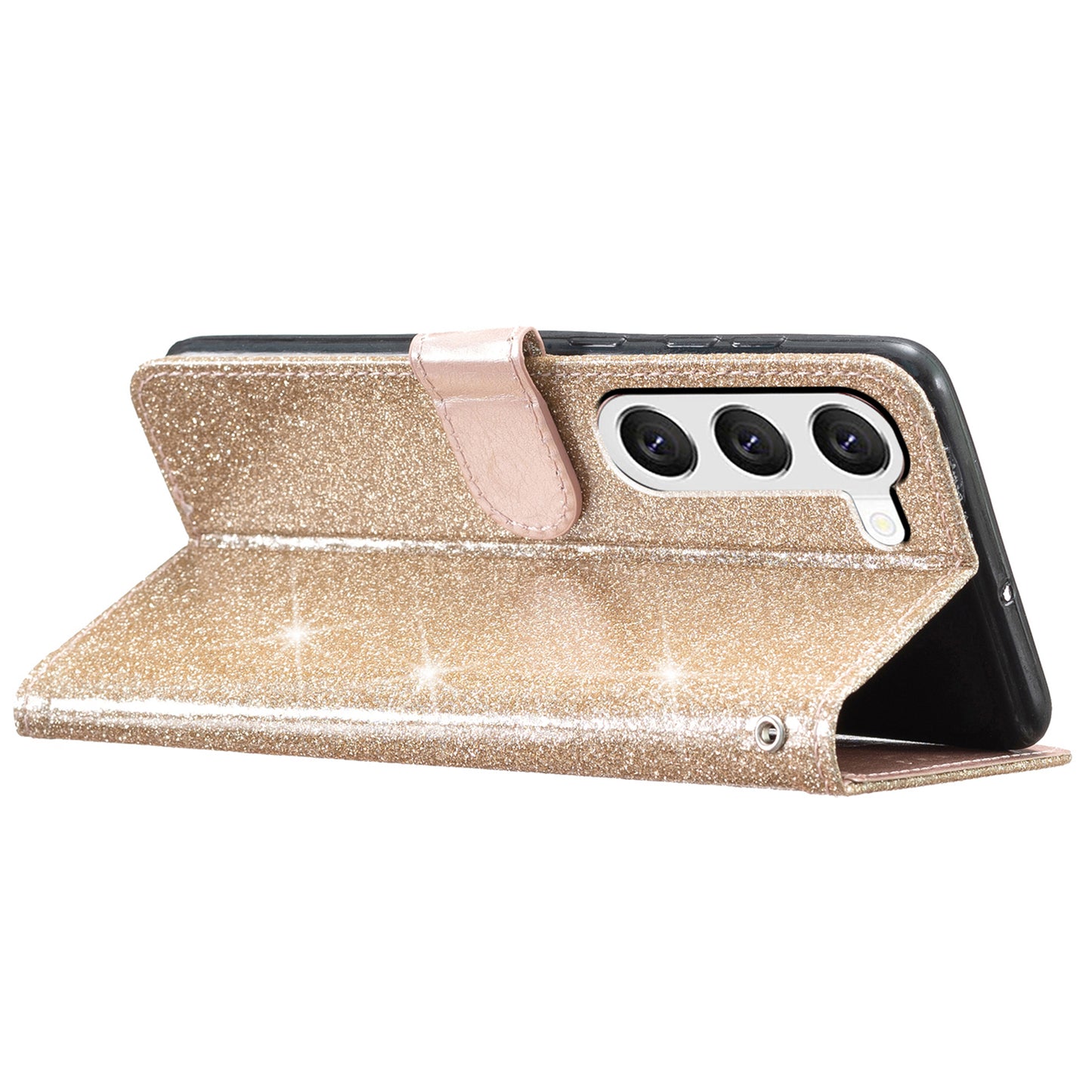 For Samsung Galaxy S24 Case Glittery PU Leather Anti-drop Wallet Cover - Gold