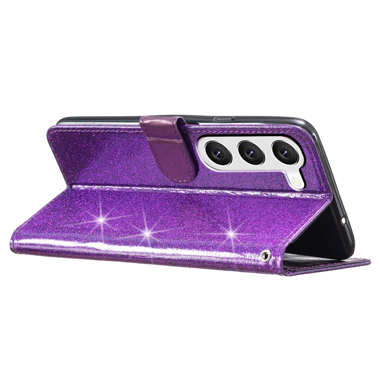 For Samsung Galaxy S24 Case Glittery PU Leather Anti-drop Wallet Cover - Purple