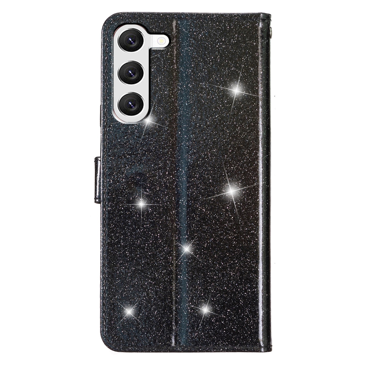 For Samsung Galaxy S24+ Case Glittery Phone Cover with Wallet Stand - Black
