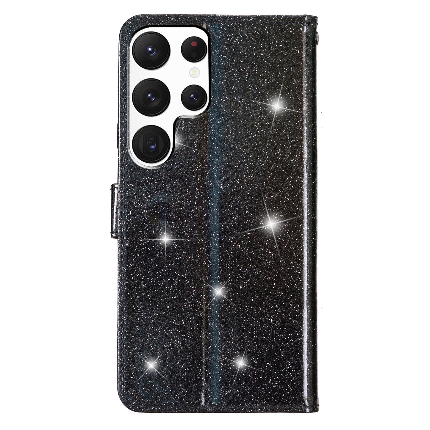 For Samsung Galaxy S24 Ultra Case PU Leather Wallet Glitter Phone Cover - Black