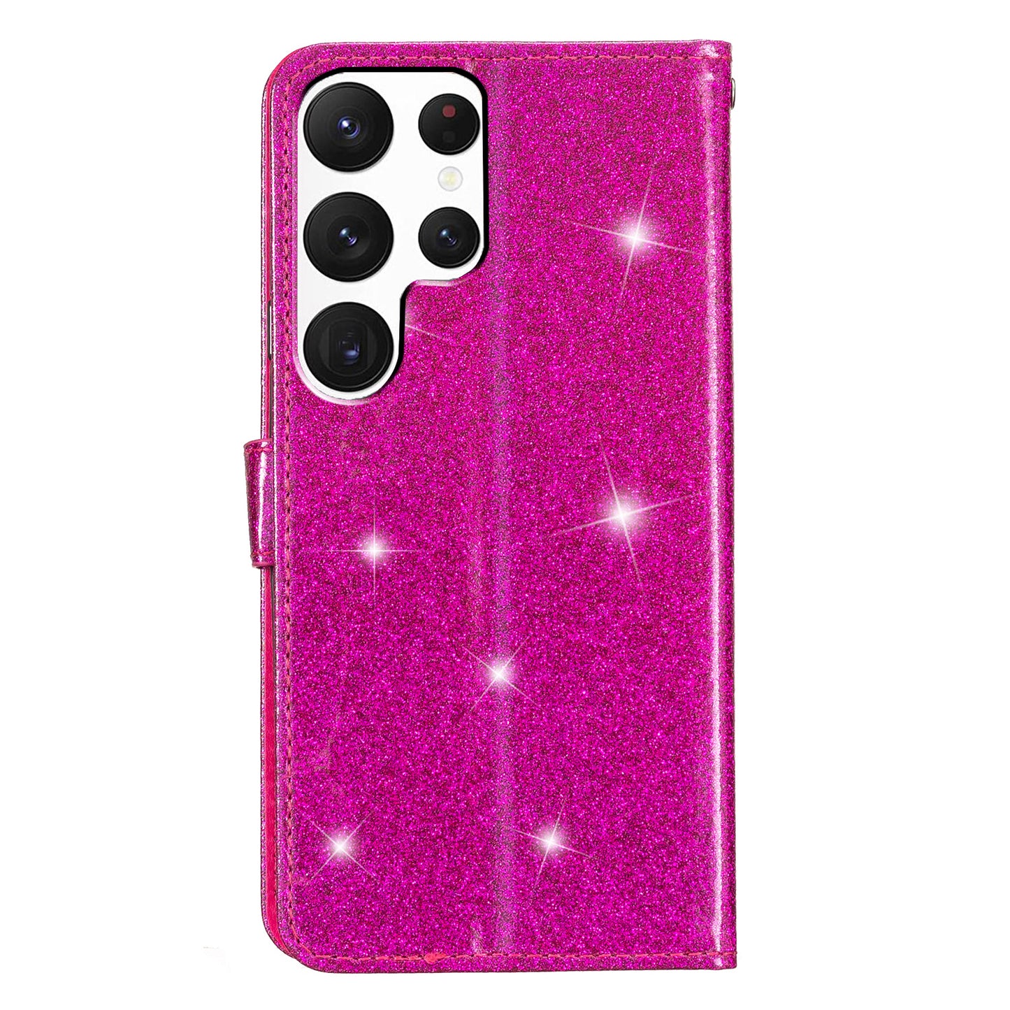 For Samsung Galaxy S24 Ultra Case PU Leather Wallet Glitter Phone Cover - Rose