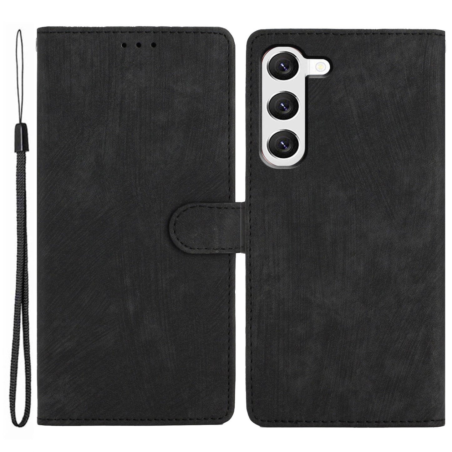 For Samsung Galaxy S24+ Case Solid Color Leather Stand Phone Cover - Black