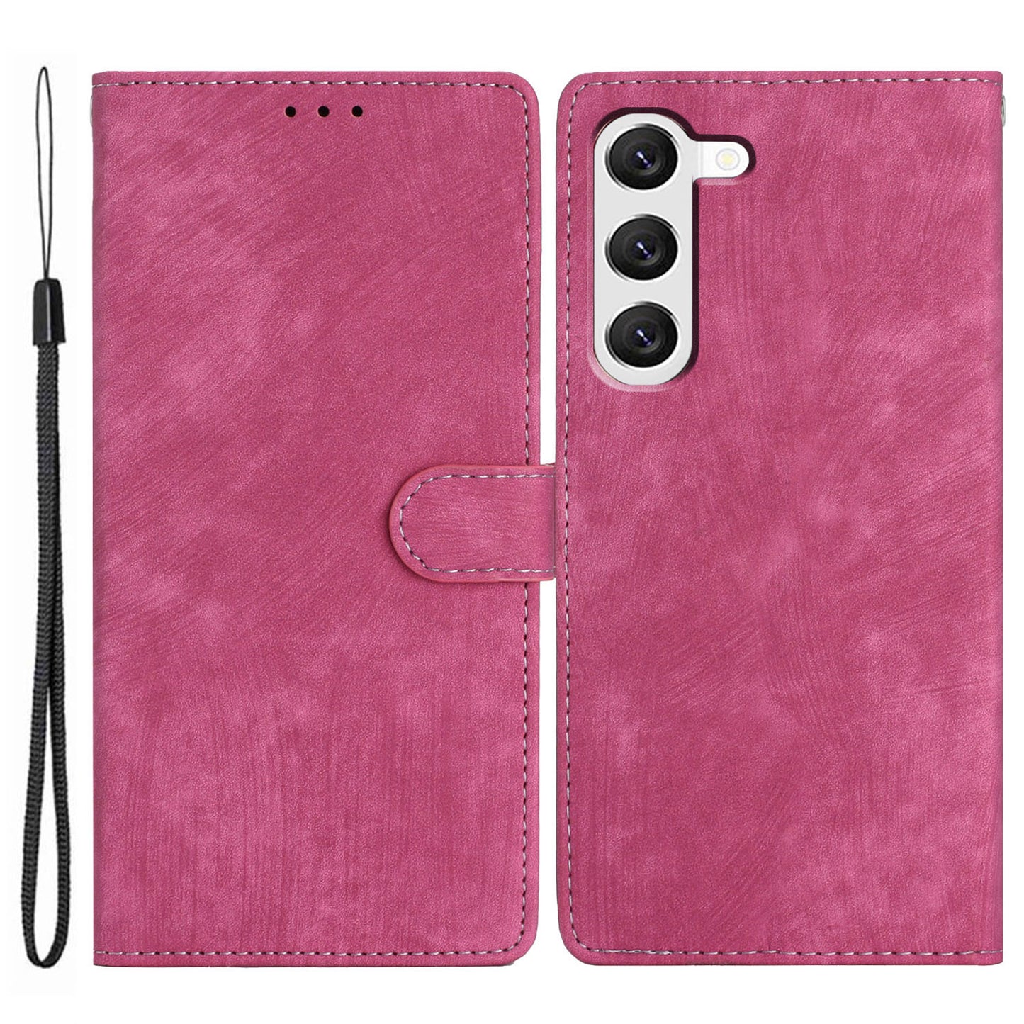 For Samsung Galaxy S24+ Case Solid Color Leather Stand Phone Cover - Rose