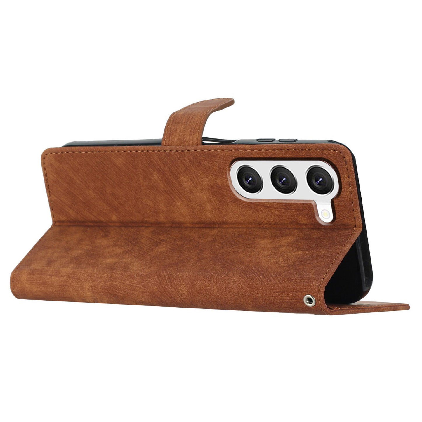 For Samsung Galaxy S24+ Case Solid Color Leather Stand Phone Cover - Brown