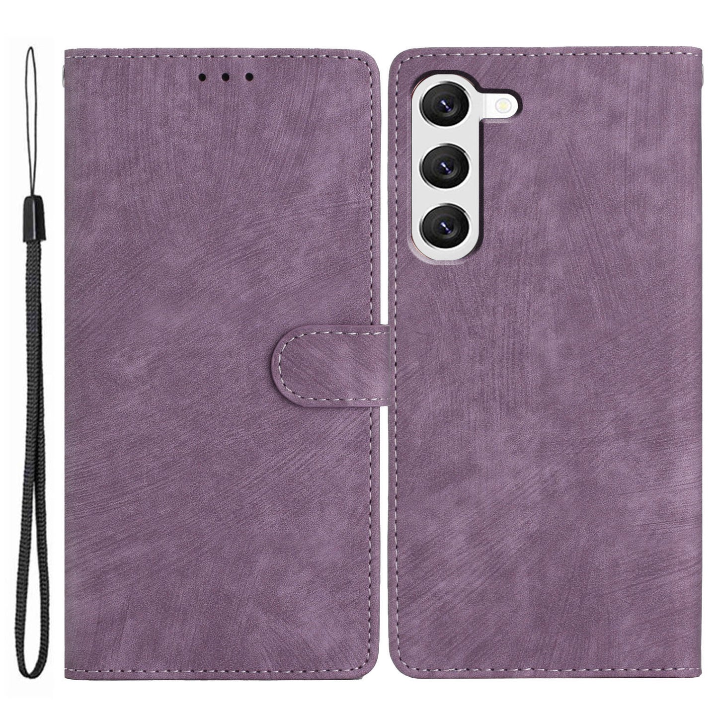 For Samsung Galaxy S24+ Case Solid Color Leather Stand Phone Cover - Purple