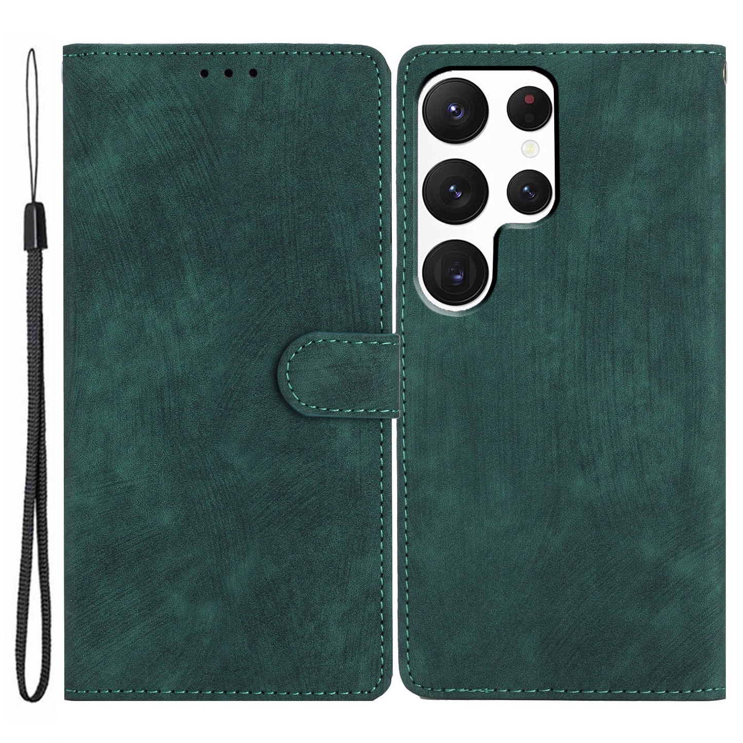 For Samsung Galaxy S24 Ultra Case Skin-touch Wallet Leather Phone Cover - Green