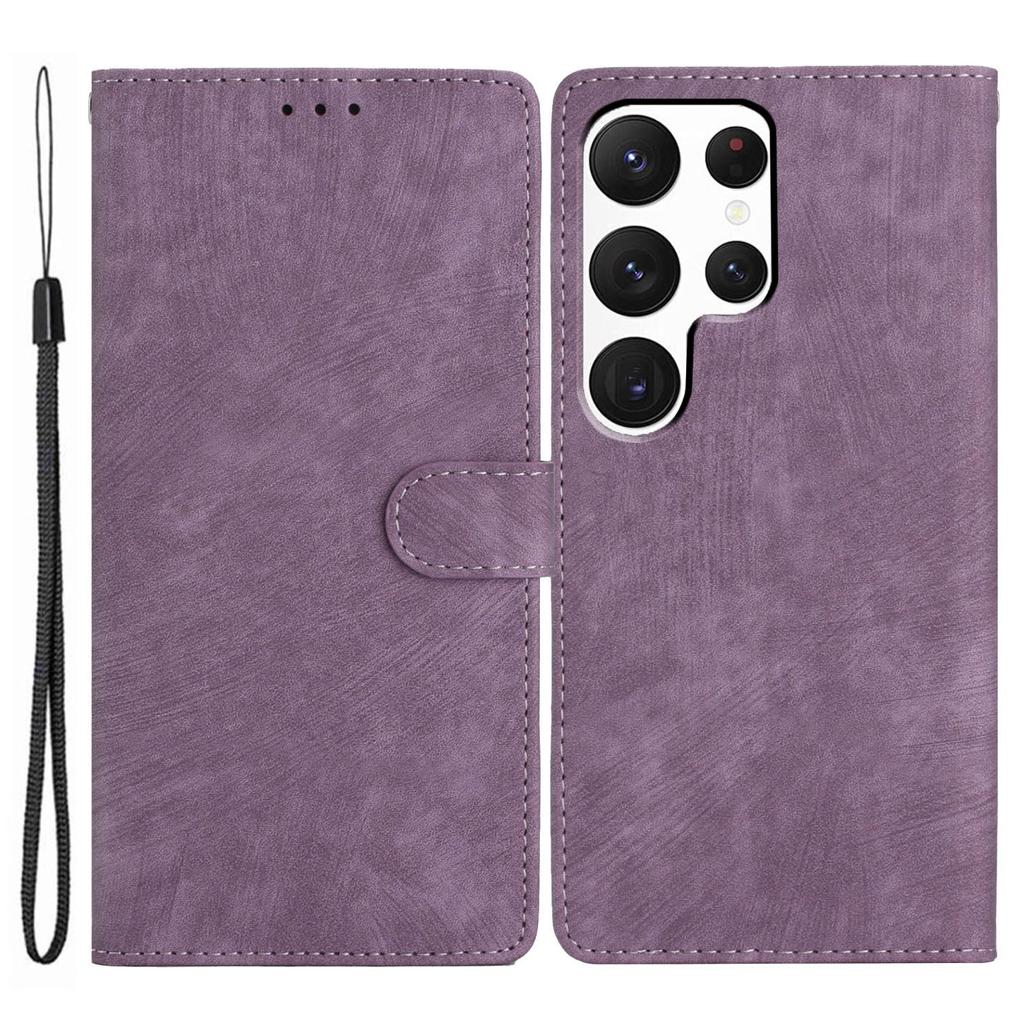 For Samsung Galaxy S24 Ultra Case Skin-touch Wallet Leather Phone Cover - Purple