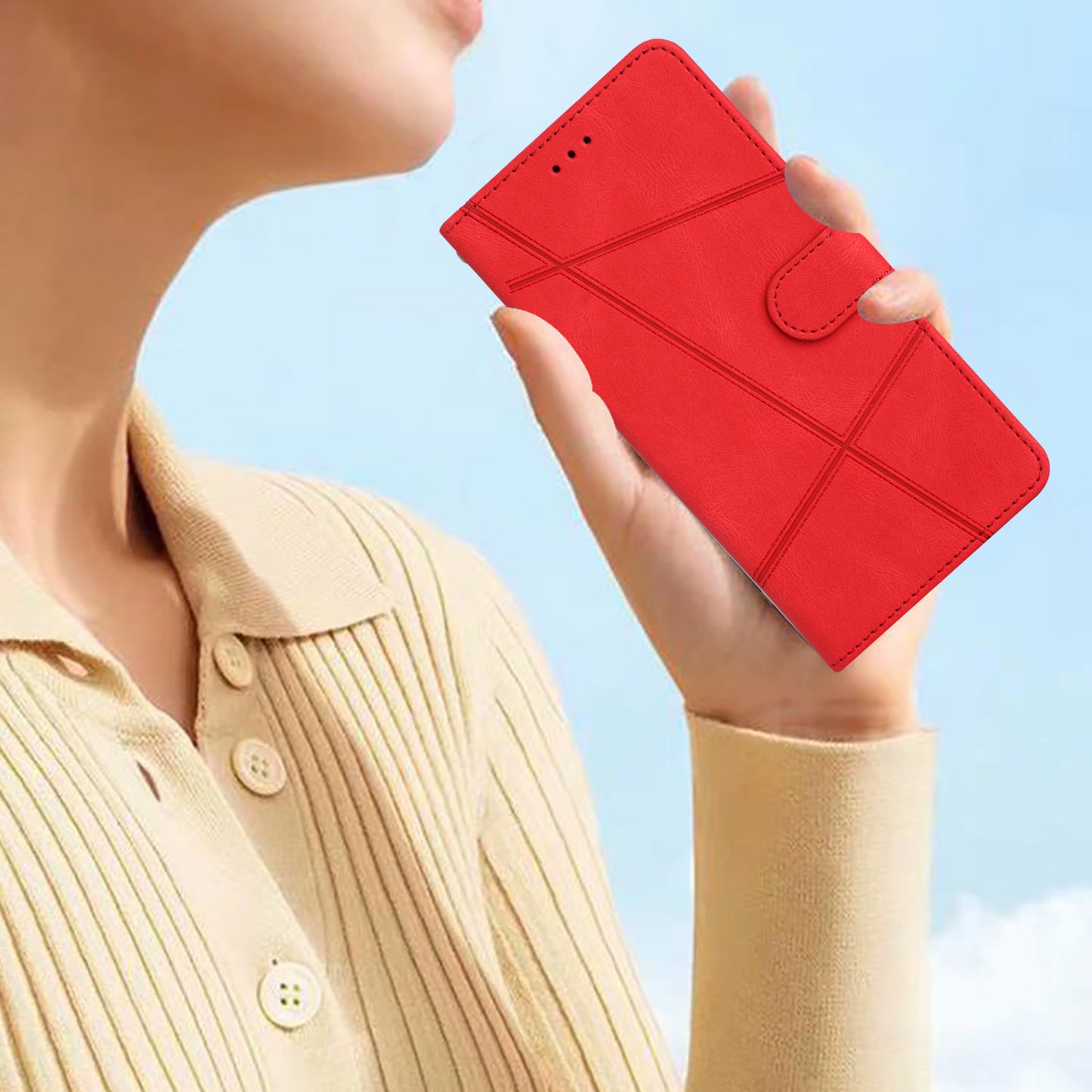 For Samsung Galaxy S24+ Case Magnetic Clasp Wallet Leather Cover - Red