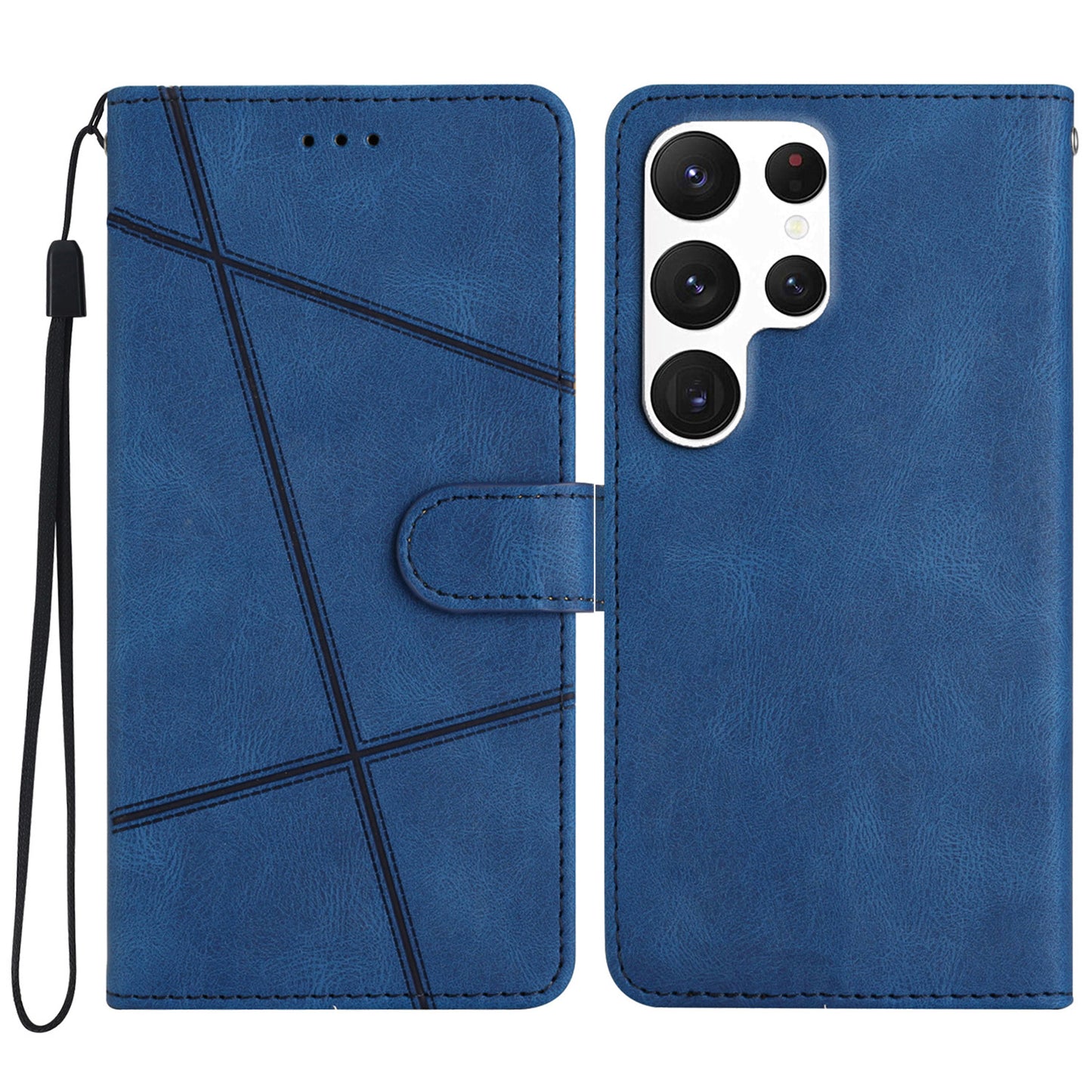 For Samsung Galaxy S24 Ultra Case Crazy Horse Texture Phone Wallet Cover - Blue