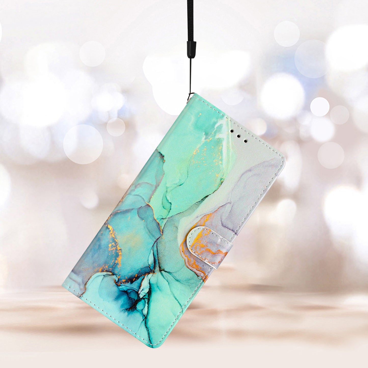 For Samsung Galaxy S24 Case Pattern Printing PU Leather Stand Phone Cover - Green Marble