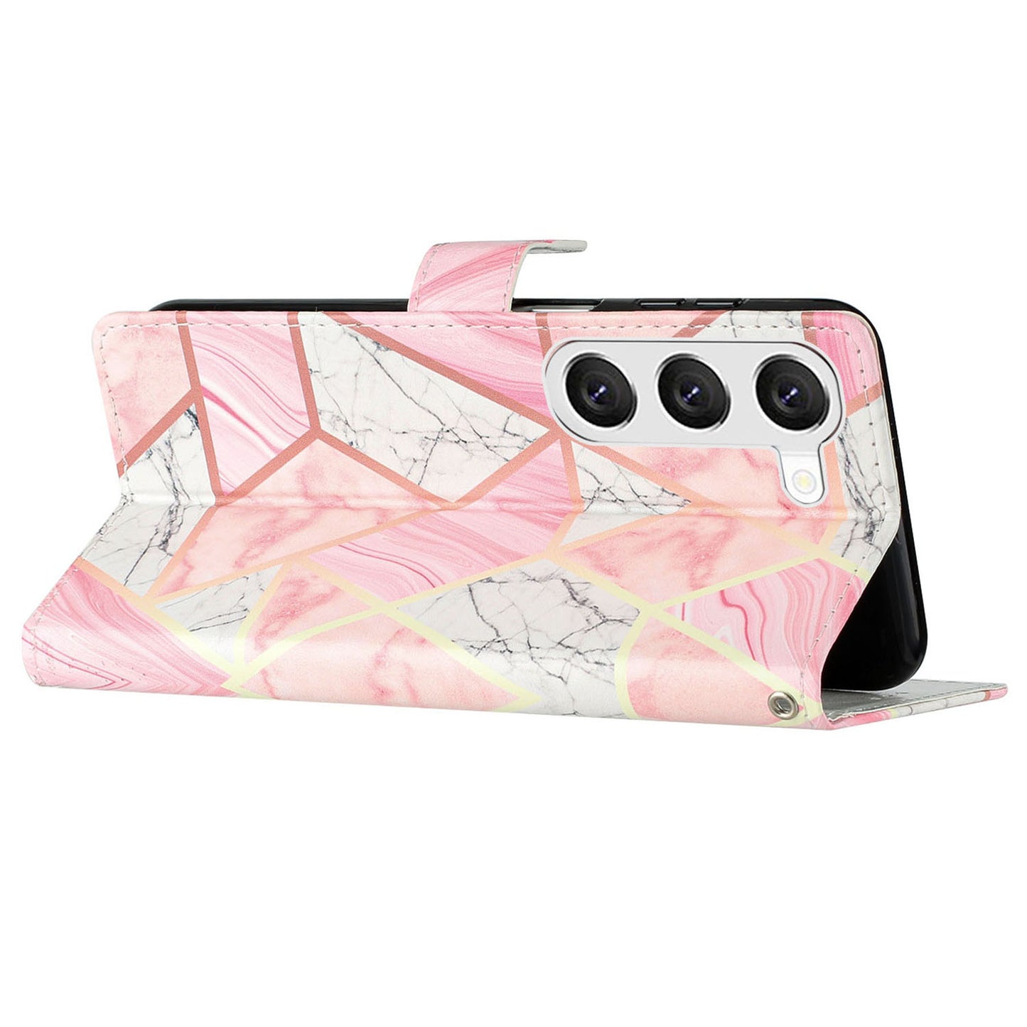For Samsung Galaxy S24 Case Pattern Printing PU Leather Stand Phone Cover - Pink Marble