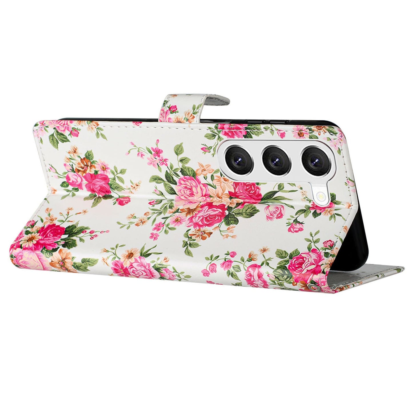 For Samsung Galaxy S24 Case Pattern Printing PU Leather Stand Phone Cover - Red Flowers