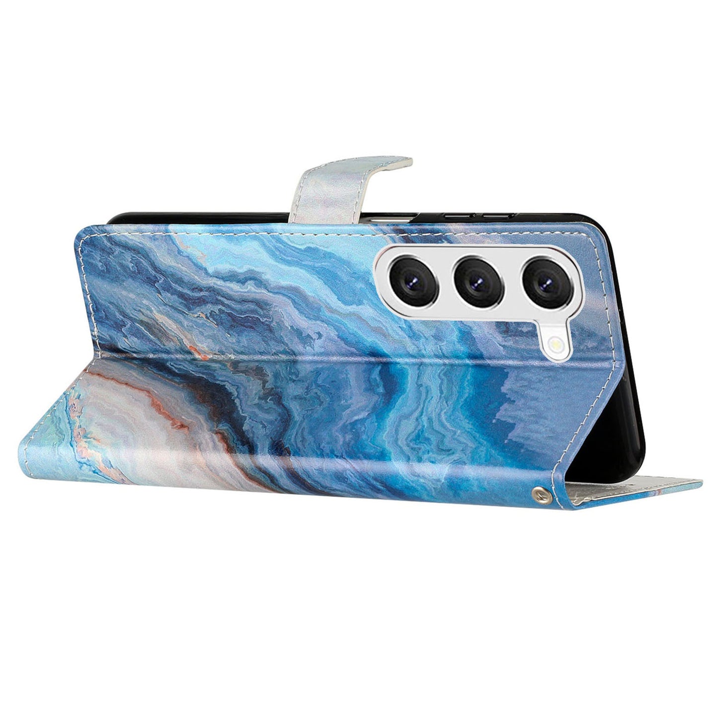 For Samsung Galaxy S24 Case Pattern Printing PU Leather Stand Phone Cover - Blue Marble