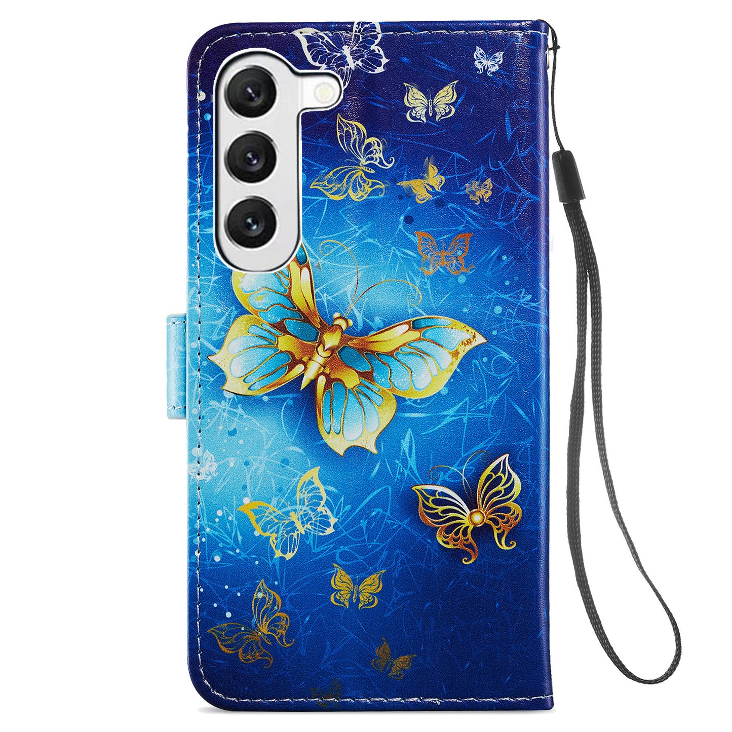 For Samsung Galaxy S24 Case Pattern Printing PU Leather Stand Phone Cover - Golden Butterfly