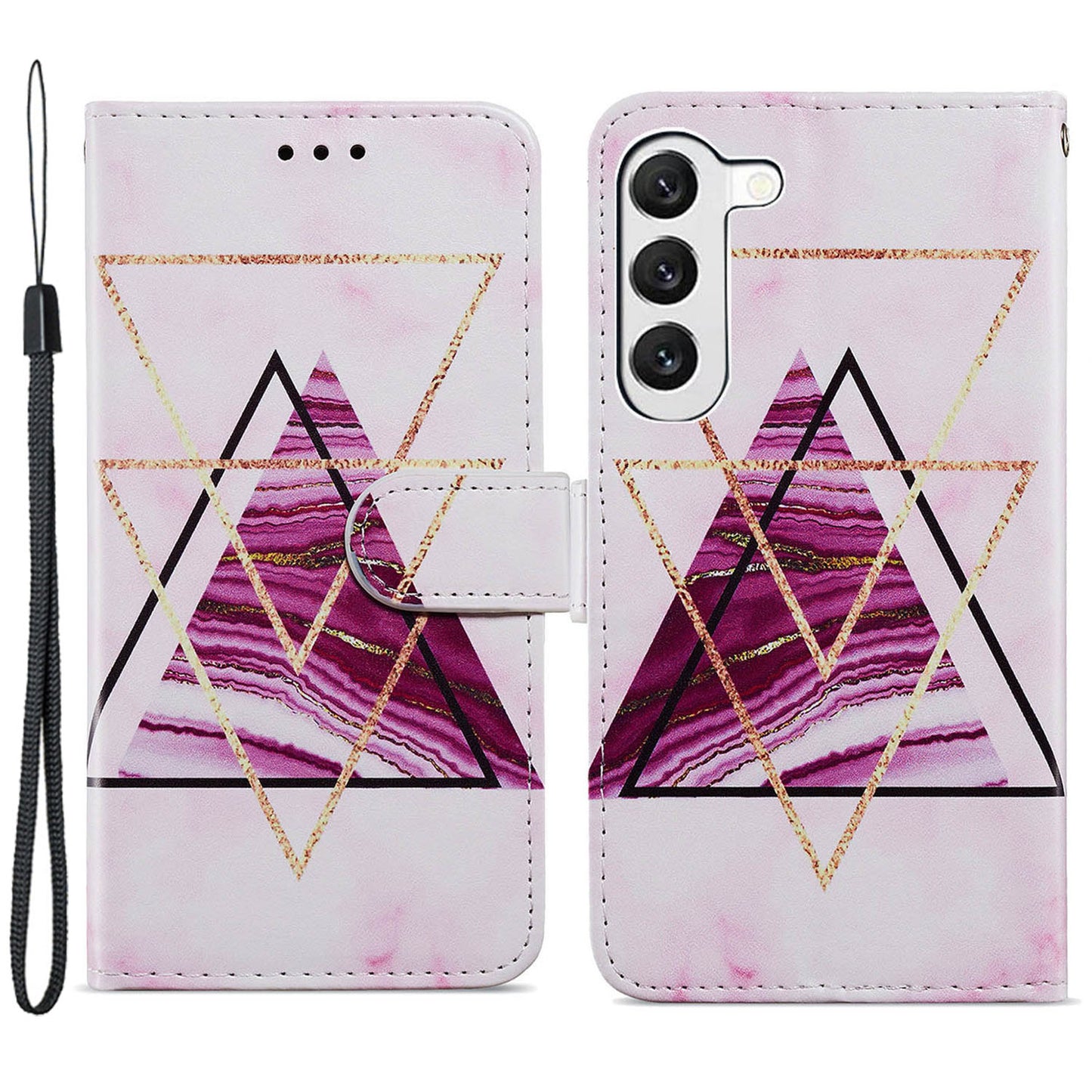 For Samsung Galaxy S24 Case Pattern Printing PU Leather Stand Phone Cover - Tri-color Marble